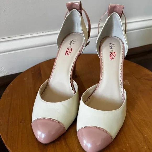 Violet & Red “Chloe” Pink & Ivory Spectator Heels  Women’s 8M  3.5” Heel - Picture 2 of 9